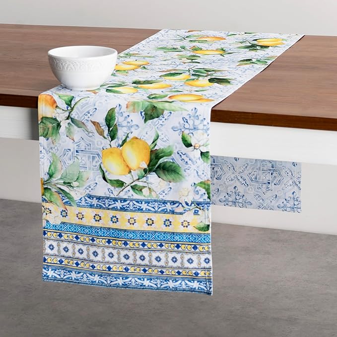 Maison d' Hermine Table Runner 100% Cotton Double Layer Table Runners 72 inches Long Decorative for Home Kitchen Dining Party Baby Shower Wedding Bridal Shower Spring Summer (Citrus, 14.50" x 72")