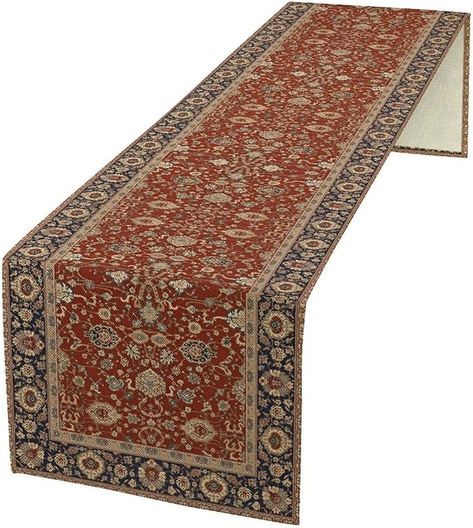Boho Floral Vintage Red Blue Table Runner, Retro Flower Rustic Country Farmhouse Abstract Pattern for Home Kitchen Table Decor Dining Coffee Room Party Decor 13x60in