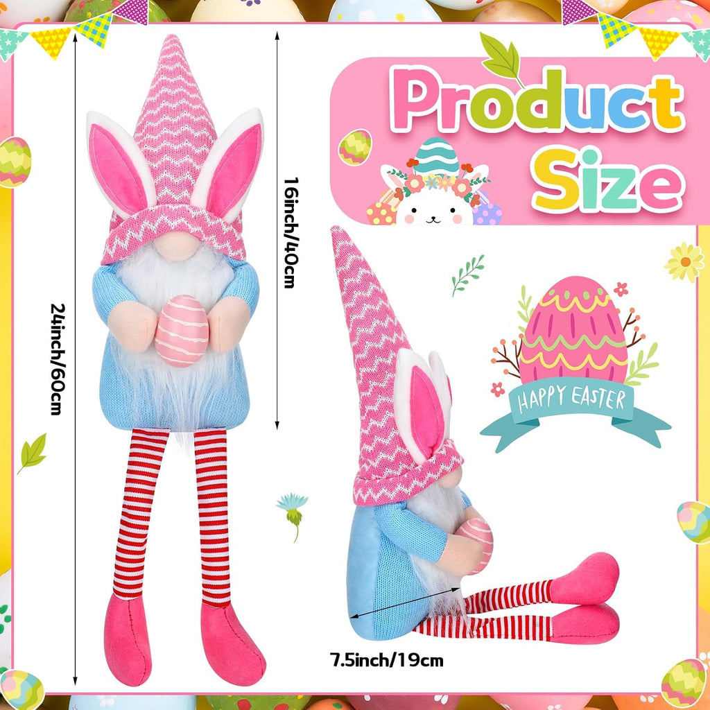 VitalCozy Easter Tree Topper 24 Inch Large Plush Gnomes Tree Ornaments Swedish Party Decoration Supplies with High Hat Legs Bunny Rabbits Ear for Home Fireplace Table Holidays Presents