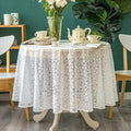 Lace Tablecloth Leaf Pattern Warp Knitting Fabric Solid White Round Table Cover for Kitchen Dining Farmhouse Wedding Party Decor Ivory, 70 Inch
