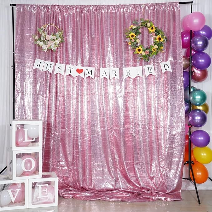 Poise3EHome 6Ft x 8Ft Fuchsia Pink Sequin Backdrop, Glitter Thick Satin Sequin Background Drapes, Sequence Backdrop for Wedding Party Holiday Festival Decor