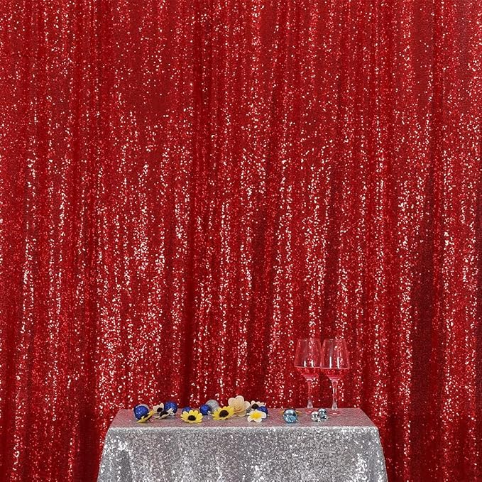 Poise3EHome Red Sequin Backdrop,8FT x 10FT Sequin Photography Backdrop Curtain for Party Decoration, Red