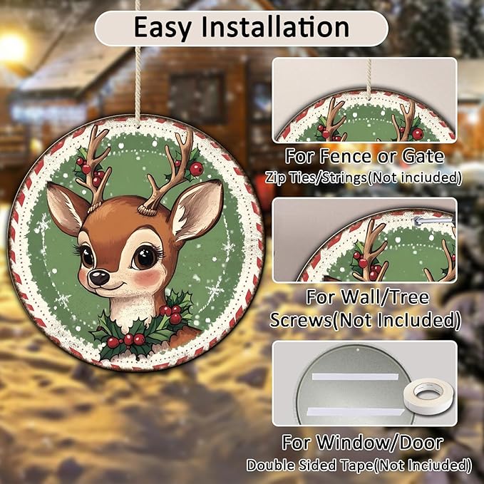 Round Retro Reindeer Metal Tin Sign - Vintage Christmas Decor for Home Coffee Wall - 8 * 8 in