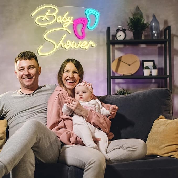 Baby Shower Neon Sign for Wall Decoration,Dimmable Oh Baby Neon Light for Gifts Bathroom Salon Children's Room Surname Shower Party(16.54 * 12.6In)
