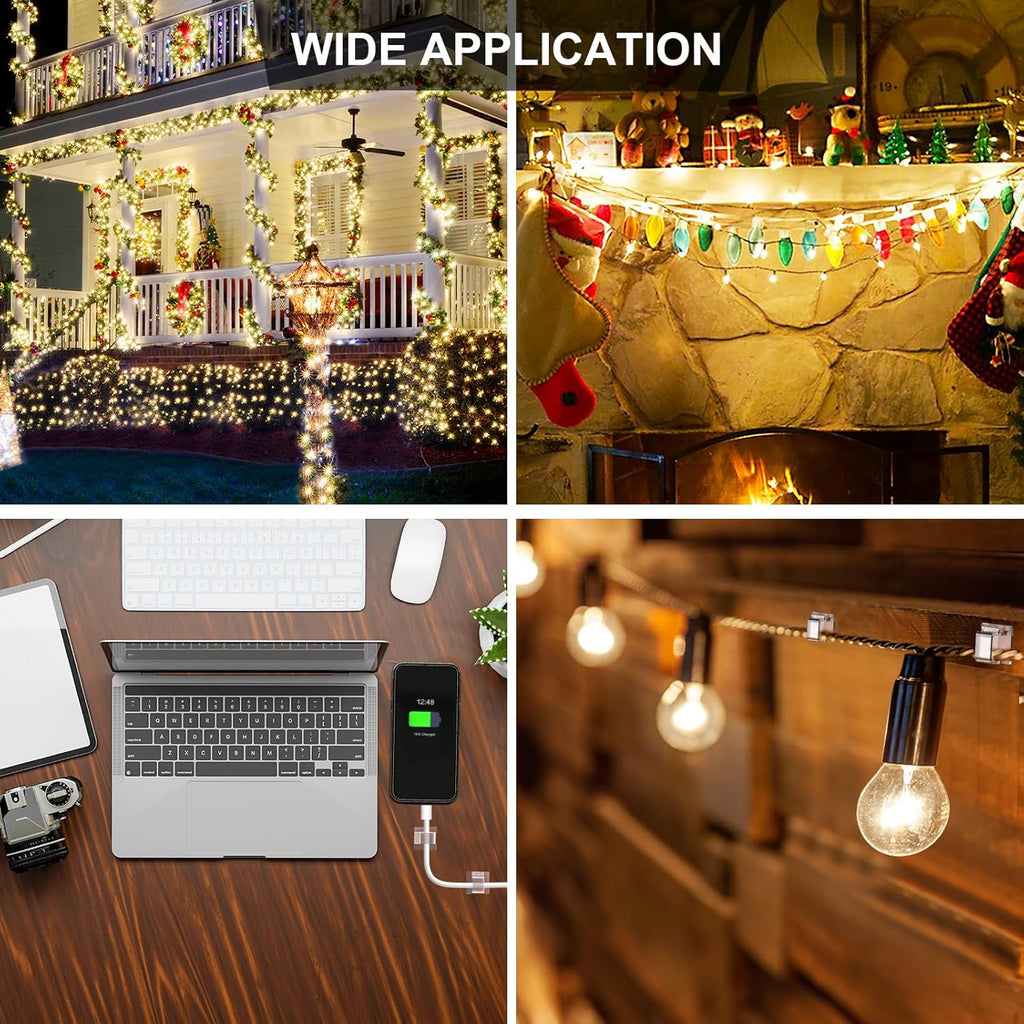 TidyHelper 105 PCS Christmas Light Clips (Small & Large), Adhesive Hooks for Outdoor String Lights, Clear Cable Clips Wire Holder Cord Organizer for Patio, Porch Holiday Decor Cable Management