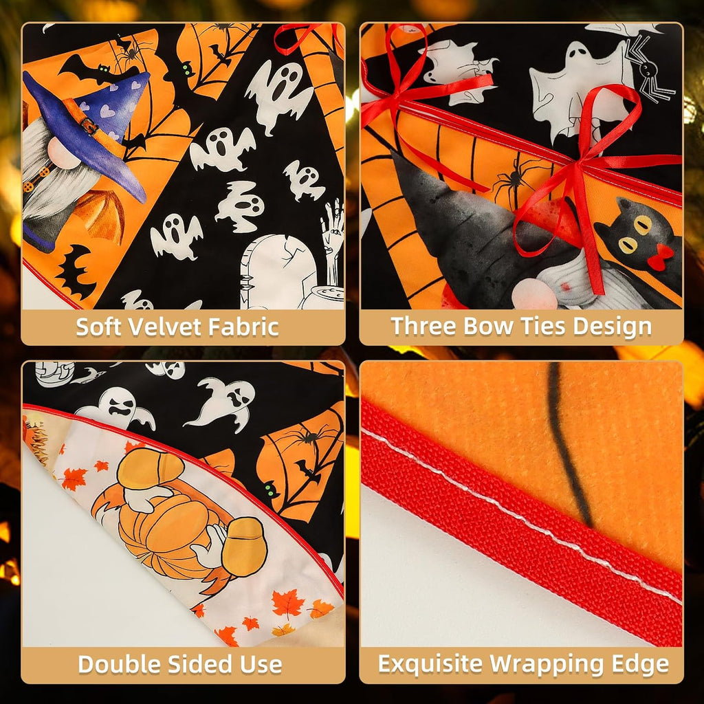 15 Inch Mini Halloween Tree Skirt Fall Thanksgiving Day Tree Skirt Small Reversible Double Sided Print Mat Holiday Party Supplies for Home Tabletop Christmas Tree Decoration