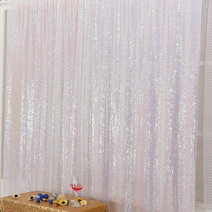 Poise3EHome White Iridescent Sequin Backdrop,8FT x 10FT Sequin Photography Backdrop Curtain for Party Decoration