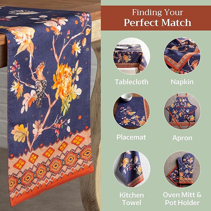 Maison d' Hermine Table Runner 100% Cotton Double Layer Table Runners 72 inches Long for Thanksgiving Christmas Decorations Home Kitchen Dining Party Wedding (Kelim - Infinity, 14.5" x 72")