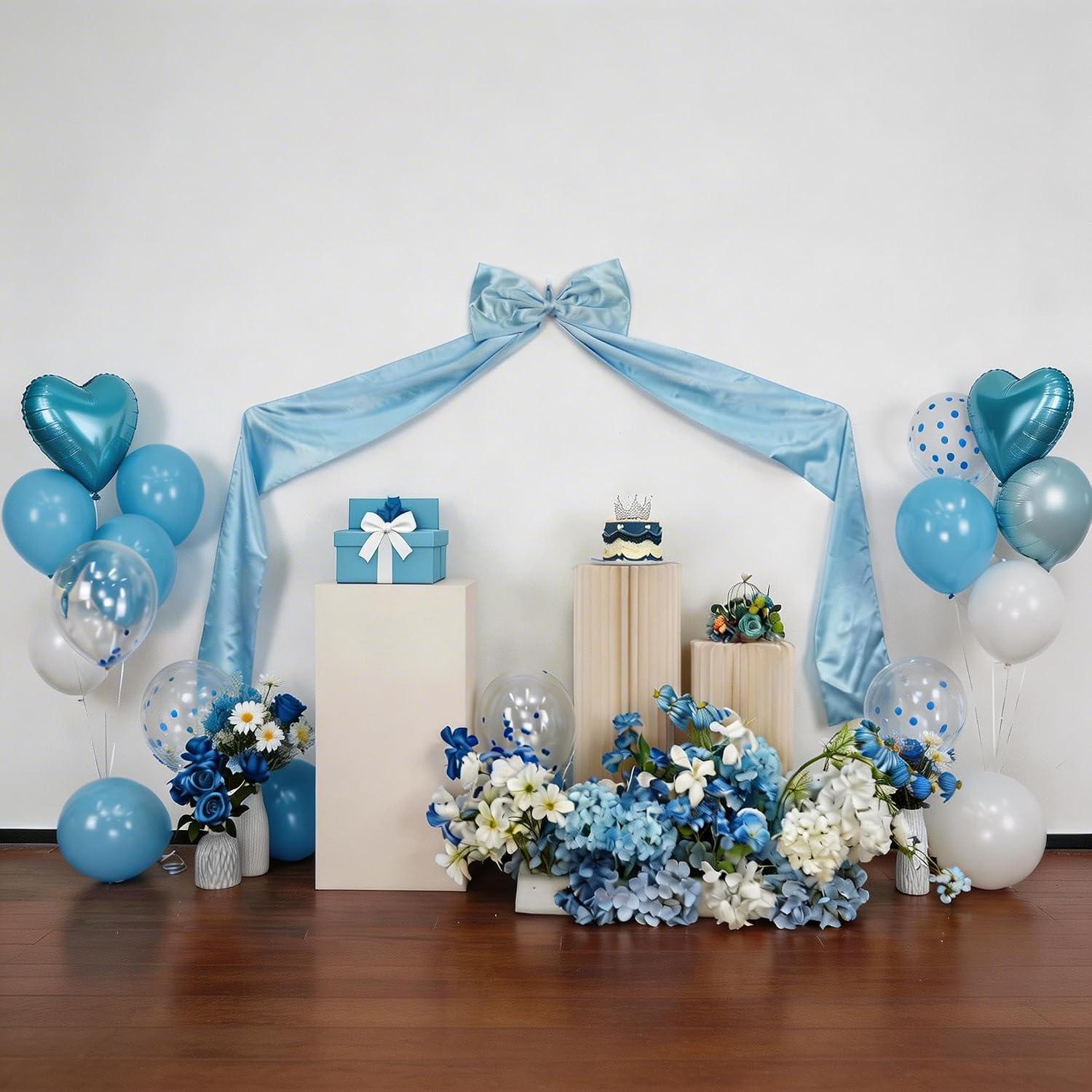 Extra Long Satin Blue Bow for Coquette Room Decor,70x20 Inch Bow Wall Decor for Valentine's Day Bachelorette Bridal Shower Wedding Birthday Decorations