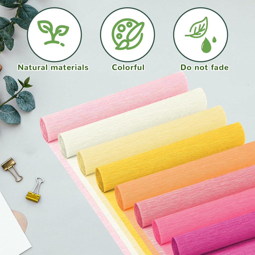 Crepe Paper Streamers 8 Rolls, 10 x 98Inch 8 Pink Colors | Crepe Paper Sheets for DIY Gift Colourful Paper Flower Wrapping Paper Crafts Birthday Wedding Holiday Party Decorations