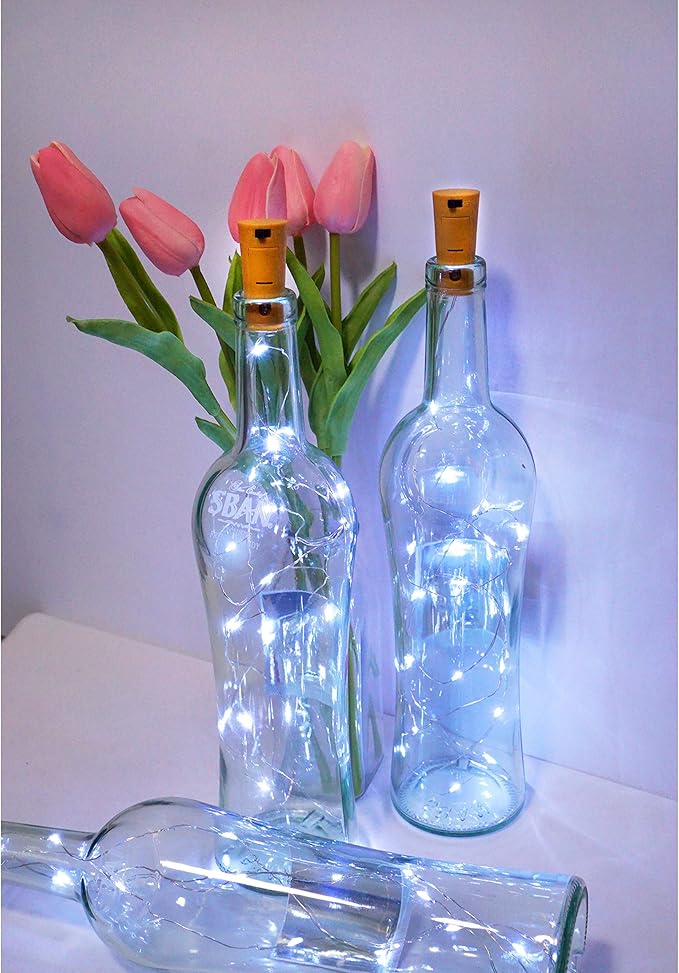 24 Pack 20 LED Wine Bottle Cork Lights, Fairy Mini String Lights Copper Wire, Battery Operated Starry Lights for DIY, Christmas, Halloween, Wedding, Party, Indoor&Outdoor (24 Pack, Cool White)