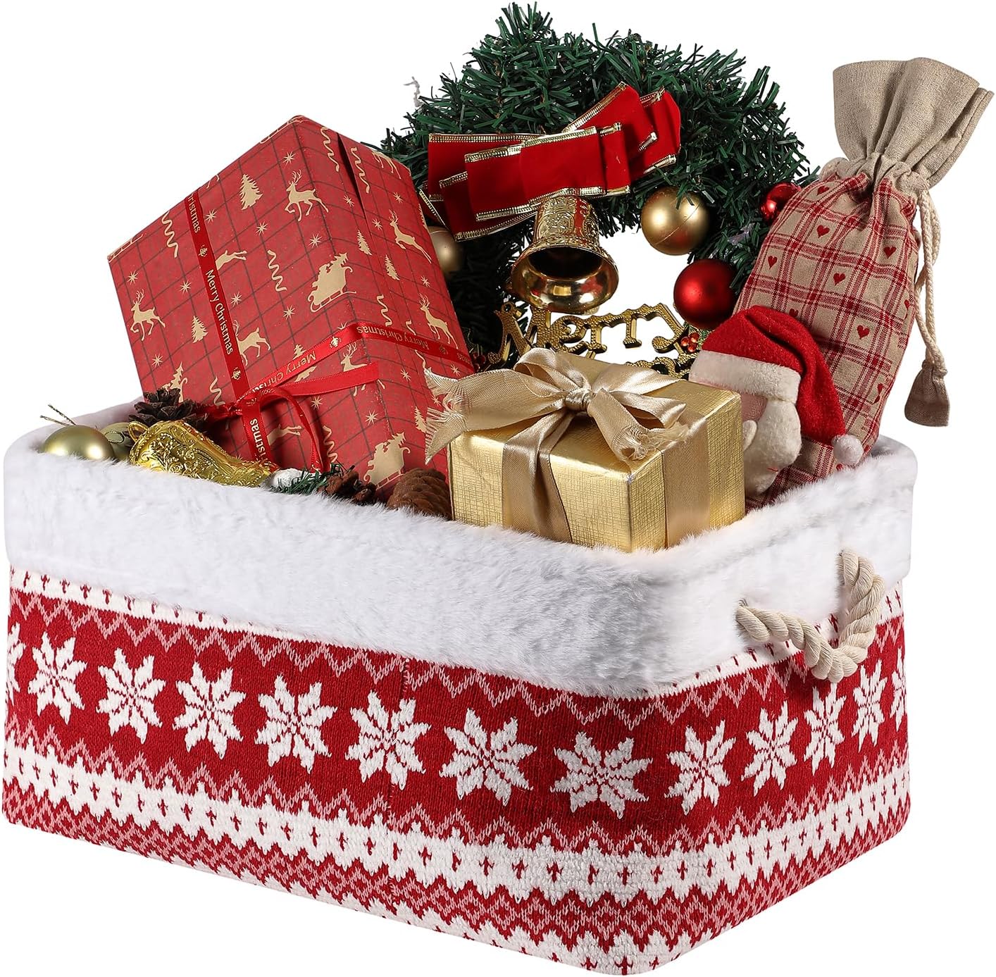 Christmas Basket Large Empty Christmas Baskets Red Christma Gift Baskets with Handles Holiday Storage for Gifts Holiday Decor for Baby/Kids/Nursery Room