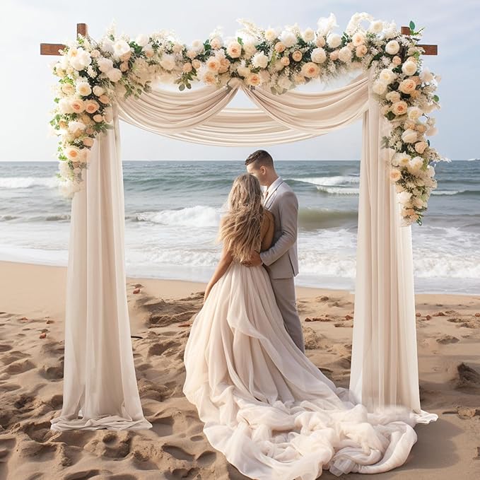 30" x 20Ft Wedding Arch Draping Fabric, 2 Panels Dark Champagne Sheer Curtain Drapes Extra Wide & Long Backdrop Curtains for Wedding Arch Ceremony Birthday Party Decorations