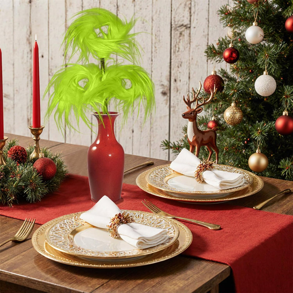 Christmas Tree Decorations, 10 PCS 17" Large Lime Green Furry Christmas Tree Topper Picks Decor Ornaments, Christmas Vase Fillers for Table Manle Gift Wrap, Xmas Home Holiday Decor