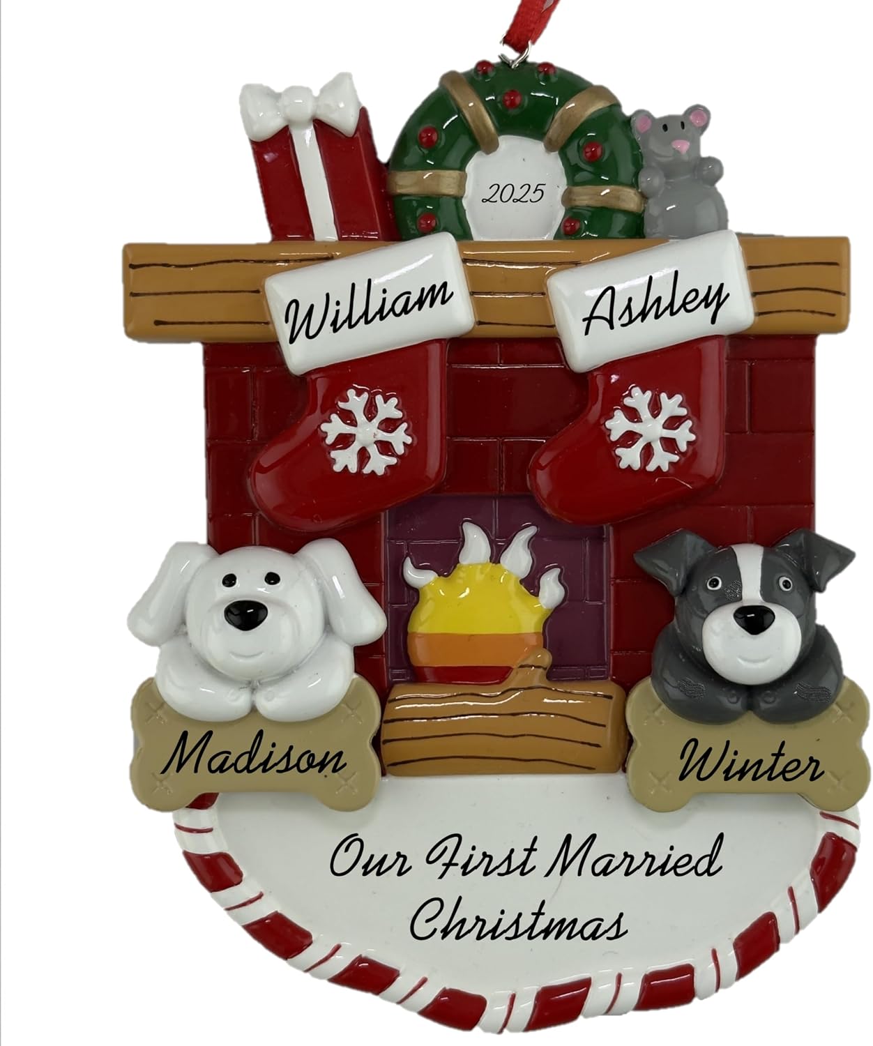 Customized and Personalized Christmas Ornament - Family of 2-6 with Two Pets - Select 2 of The 25 Different Dogs and Cats to Design Your Own Made to Order Gift (Family of 2)