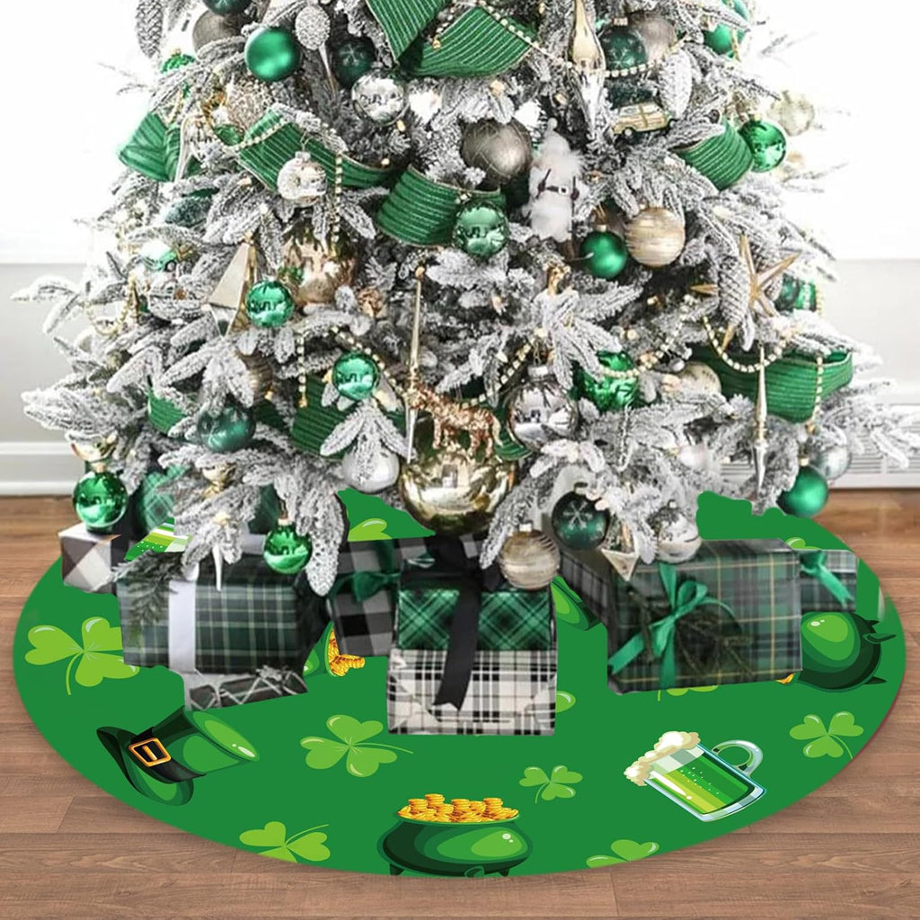 Valentine's Day Tree Skirt Valentine's Decor 36" Love Heart Clover Double Sided Print Mat for Trees St Patricks Day Decor Holiday Party Garden Indoor Home Decorations