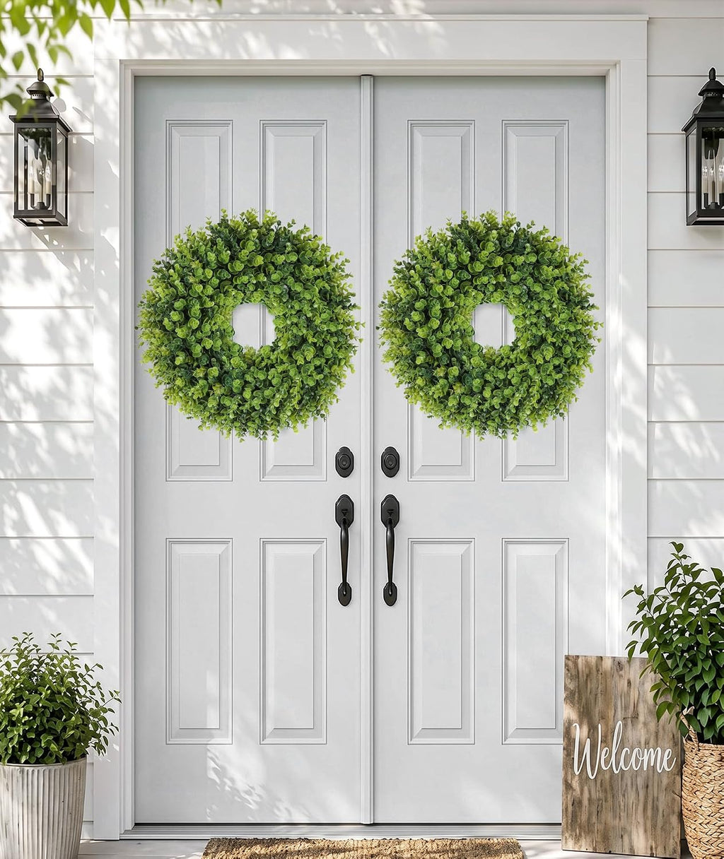 24inch boxwood wreaths for front door all seasons, close-up detail
