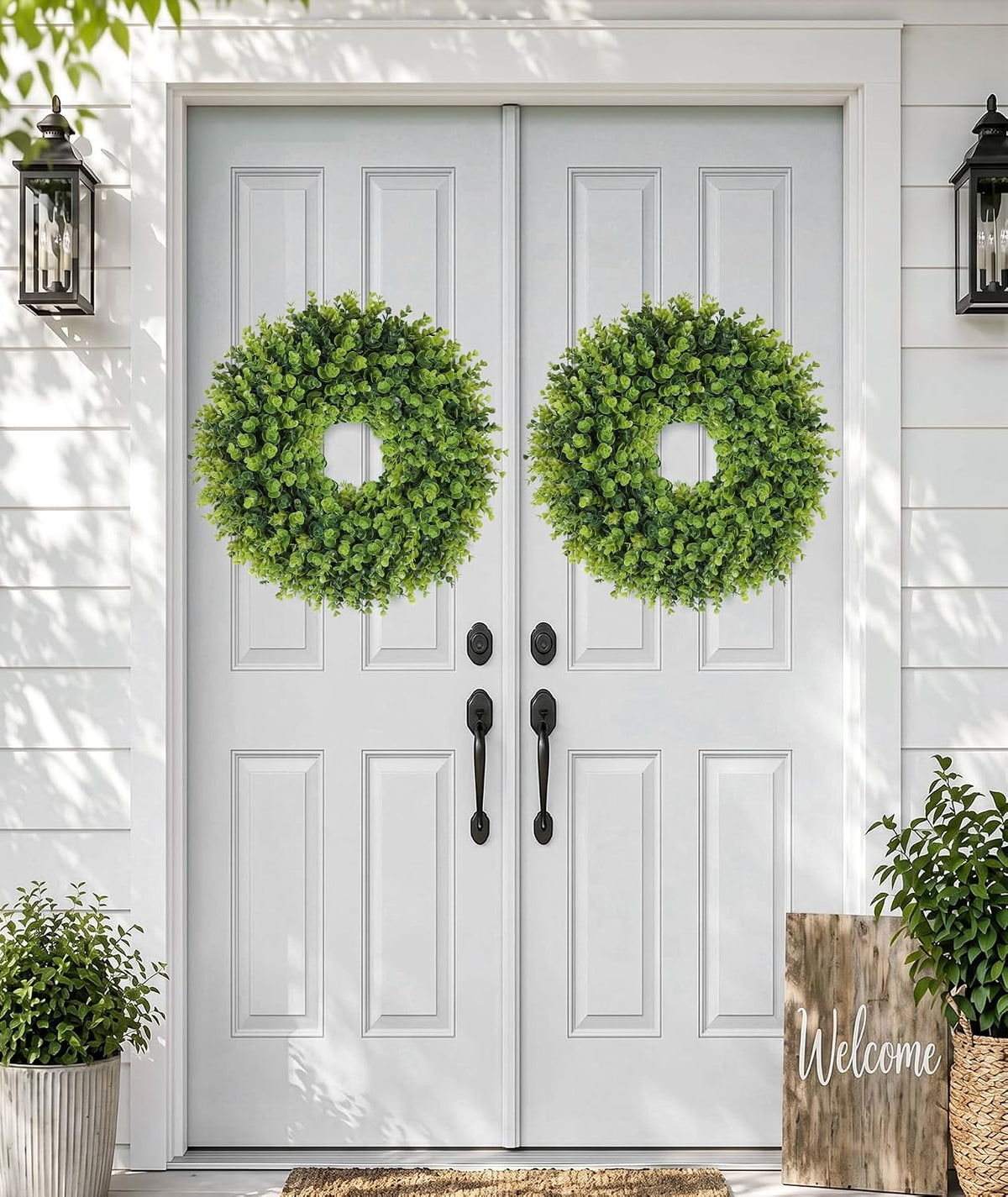 24inch boxwood wreaths for front door all seasons, close-up detail