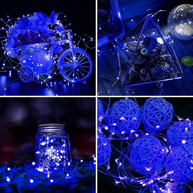 Aogist 24 Pack Fairy Lights 3 Modes 7ft 20 LED Waterproof,Battery Operated Silver Wire Firefly Starry Moon Mini String Lights for Mason Jars Christmas DIY Crafts Wedding Party Bedroom,Blue