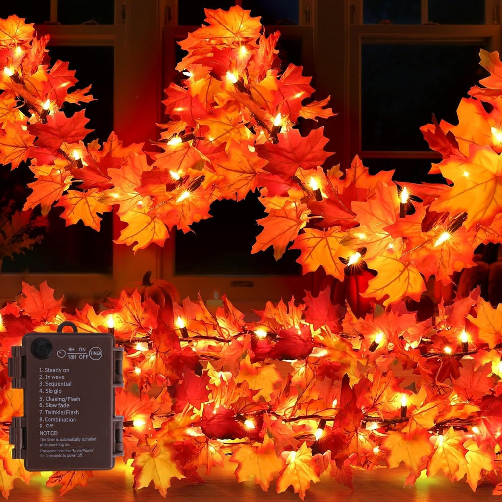 12ft 50 led fall garland with lights,8 modes shown in use