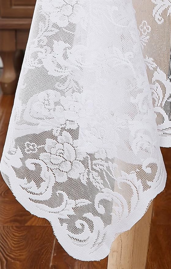 LinenZone Square White Tablecloth for Rustic Vintage Decor. Sheer Lace Table Cloth Works Great As Wedding Tablecloth or Thanksgiving Table Cover. (Mia TC 60 x 60, White)