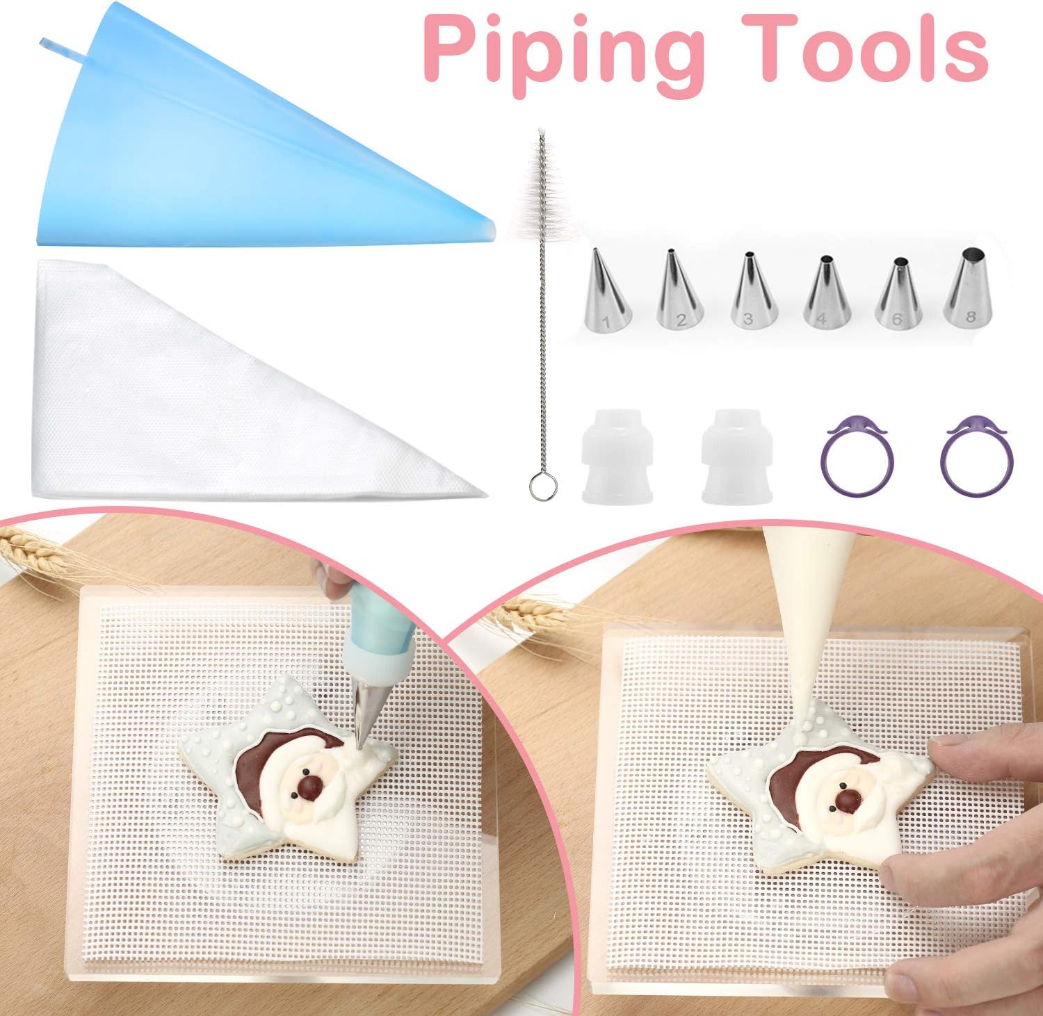 Kasmoire 188pcs Cookie Decorating Supplies Kit(ALL-IN-ONE),with 12pcs holiday cookie cutter,Mixing Tools,Piping Tools,Decorating Tools and 100pcs Cookies Bags for Beginners and Decorator