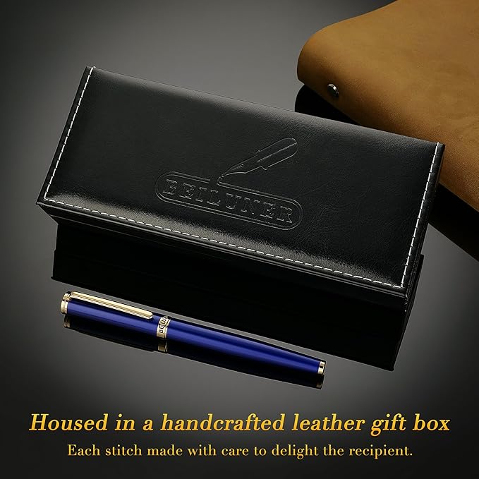 BEILUNER Blue Fountain Pen,Stunning Luxury Pens with 24K Gold Finish, Gorgeous 24K Gilded Nib(Fine), Trustworthy Pen Gift for Men&Women -Ink Converter-Elegant, Graduation,Nice Pen for Writing