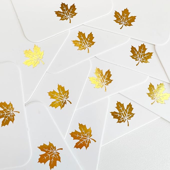 100 Pcs Blank Gift Tags with String Gold Foil Maple Leaf Fall Large Gift Tags with 65 Ft Jute Twine White Paper Cute Tags for Fall Autumn Thanksgiving Harvest Party Gift Wrap Tags
