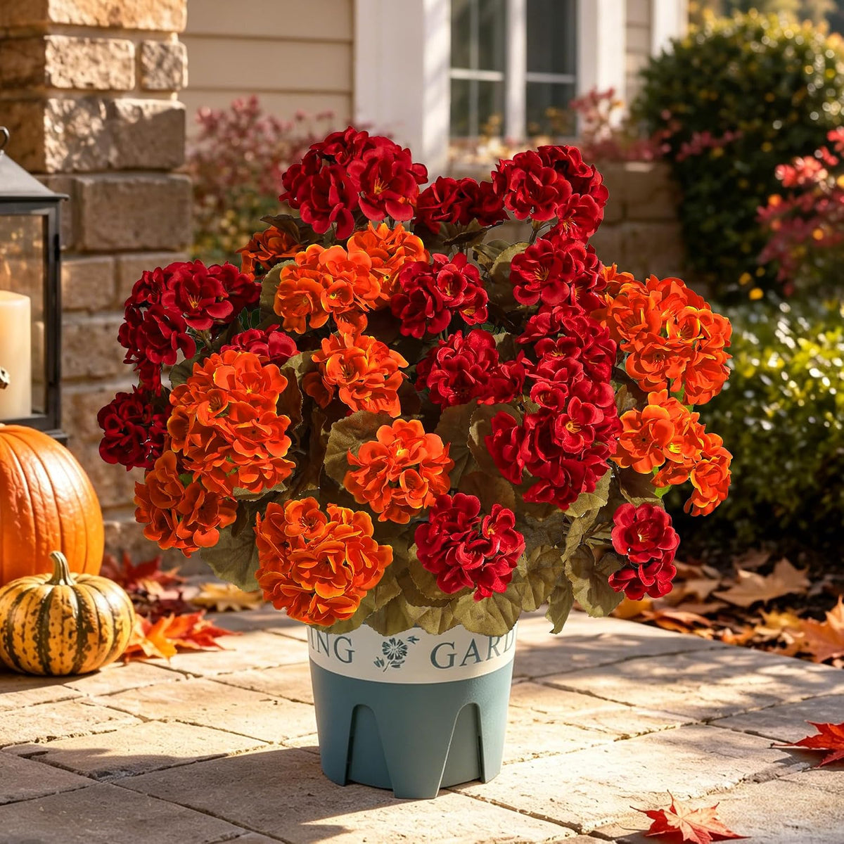 geraniums fall flowers artificial flowers for outdoors autumn, front angle view