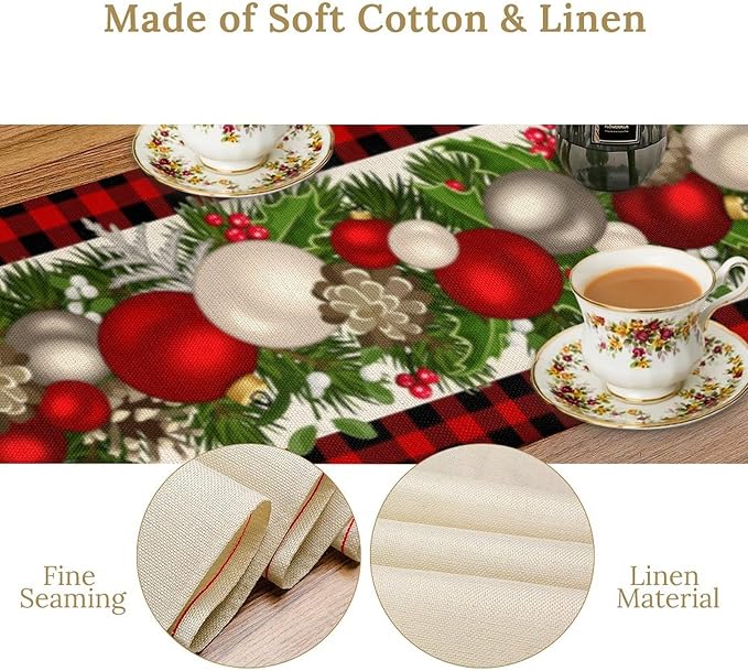 Christmas Table Runner,Seasonal Winter Xmas Holiday Farmhouse Table Cloth Kitchen Dining Table Decoration for Home Party Decor 13x120 Inch