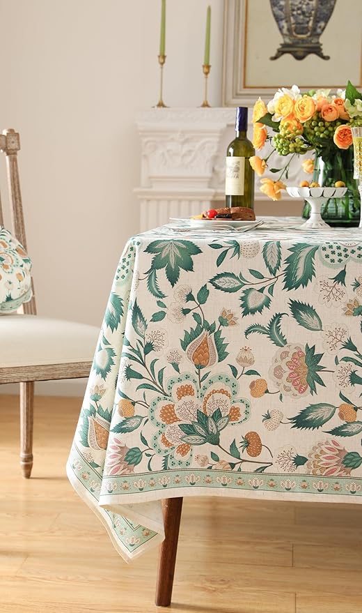 patdrea Designer Green Rectangle Table Cloth,Vintage Italian Floral Country Linen Breathable Tablecloth,Decor Cover for Kitchen Dining,Christmas,Tea Party,Thanksgiving,55"x87"-Tree Life