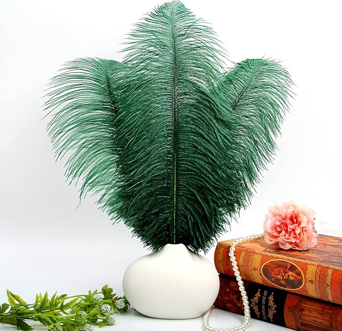 THARAHT Blackish Green Ostrich Feathers 12pcs Large Natural Bulk 16-18Inch 40cm-45cm for Wedding Party Centerpieces Mardi Gras Decoration Feather