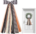 Halloween Black Stripes Wreath Bows for Front Door, Orange Lace Ribbon Bowknot Holiday Bows Accessories for Wreath Thanksgiving Decorations