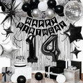 14th Birthday Decorations for Boys Girls, Black Silver Happy Birthday Party Decorations， 14 Year Old Party Supplies with Number 14 Balloons, Banner, Fringe Curtains Kit