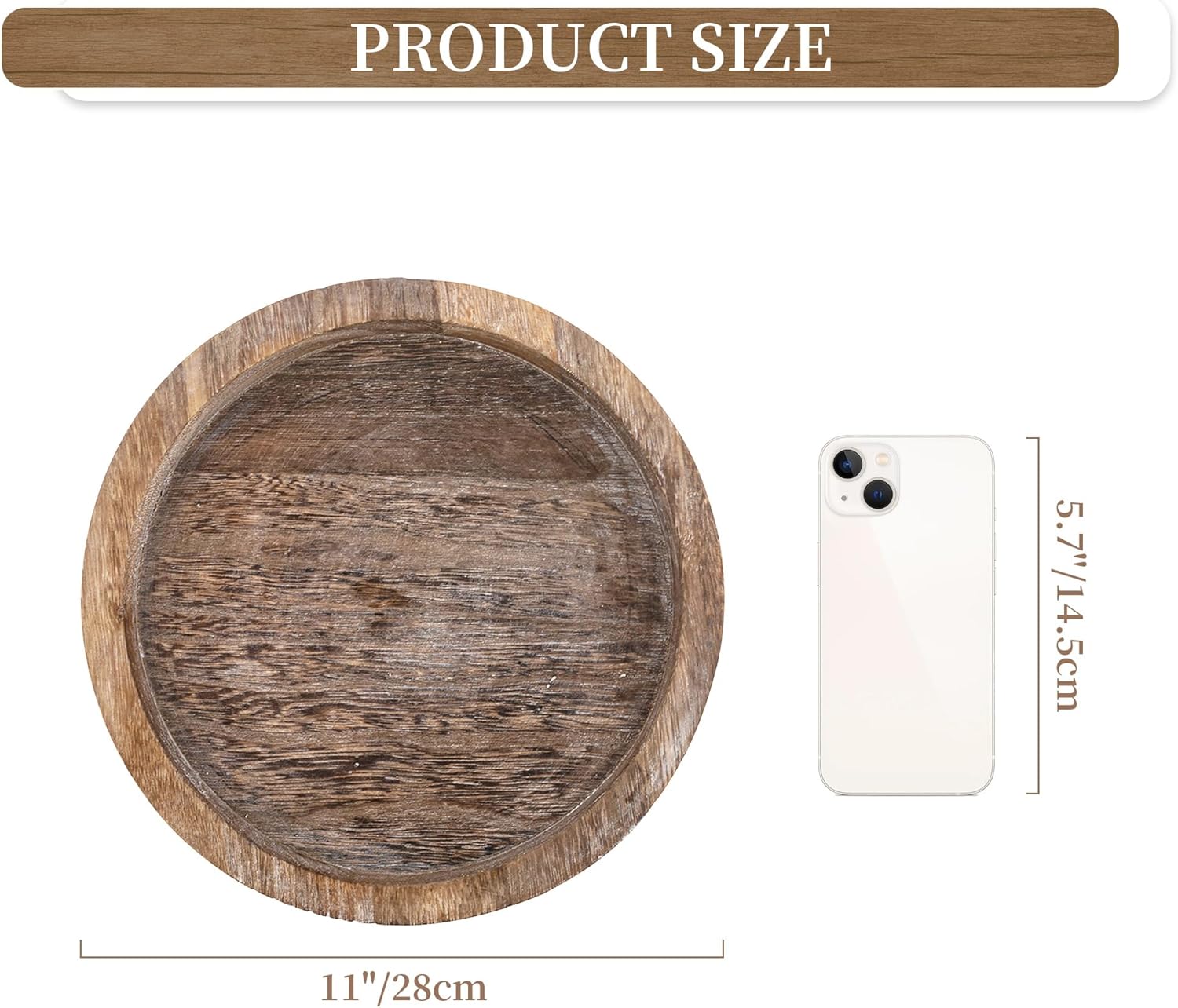 Hanobe Candle Plate Holder Tray: Round Wood Decorative Candle Plate - Rustic Farmhouse Coffee Table Decor - Tealight Pillar Trays for Home Decor (Distressed)