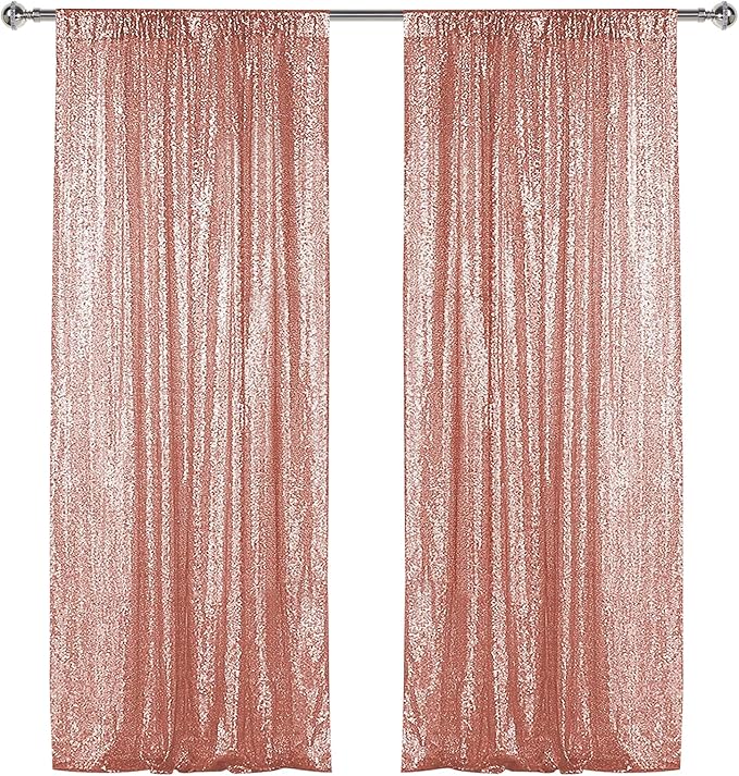 Sugargirl Rose Gold Sequin Backdrop Curtain 2 Panels 2FTx8FT Glitter Rose Gold Background Drapes Sparkle Photography Backdrop for Party Wedding Birthday Wall Decoration