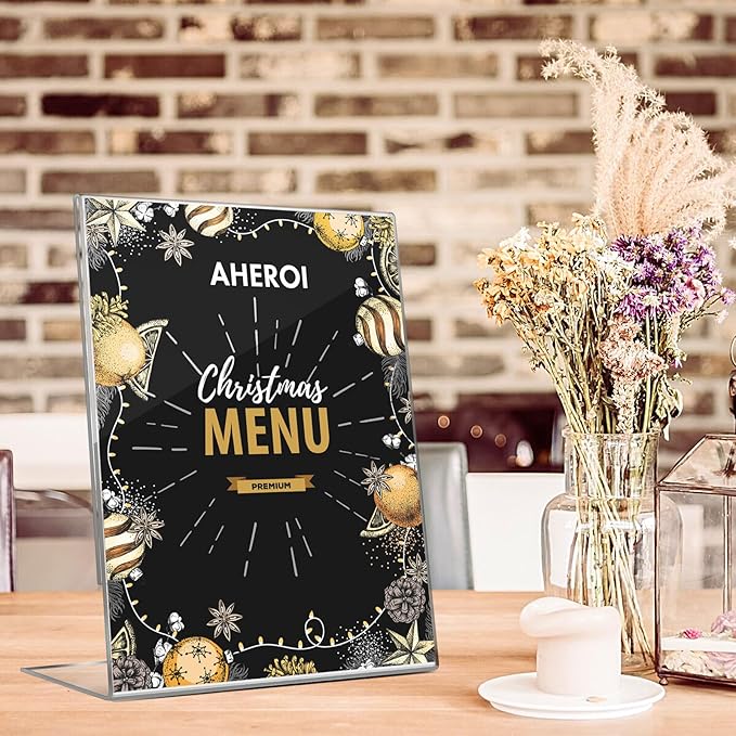 Aheroi 12Pcs Acrylic Sign Holder, 4x6 Clear Sign holders Paper Stand, L-shape Table Sign Holders Plastic Sign Holder Standing, Paper Display Stand for Menu Document Holder Office Desktop
