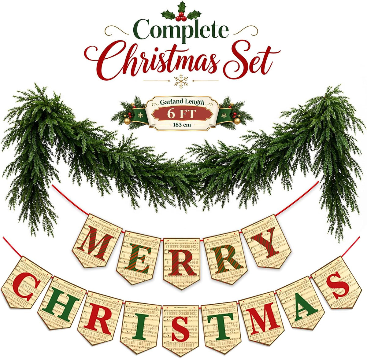 Christmas Norfolk Pine Garland Artificial Greenery Holiday Decor for Mantel