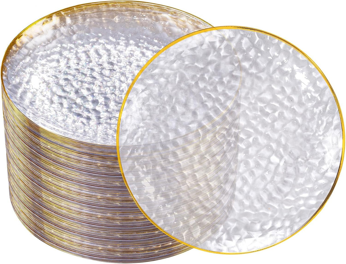 DaYammi 100PCS Gold Plastic Plates, 7 inch Hammered Dessert Plates