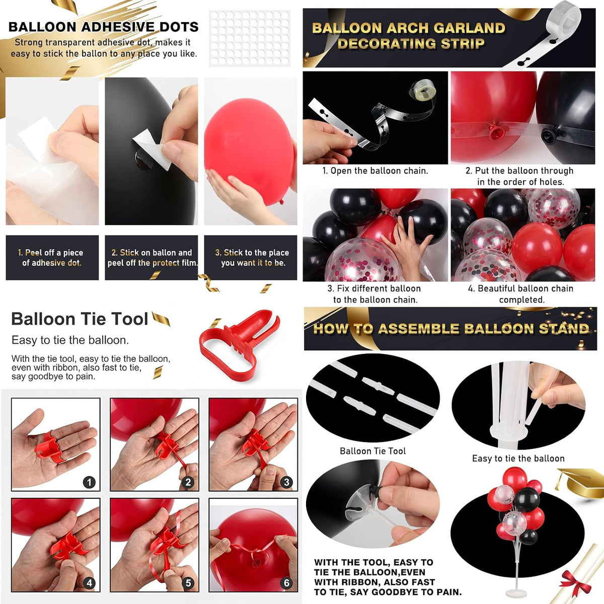 capoda 142 pcs red and black graduation party, close-up detail