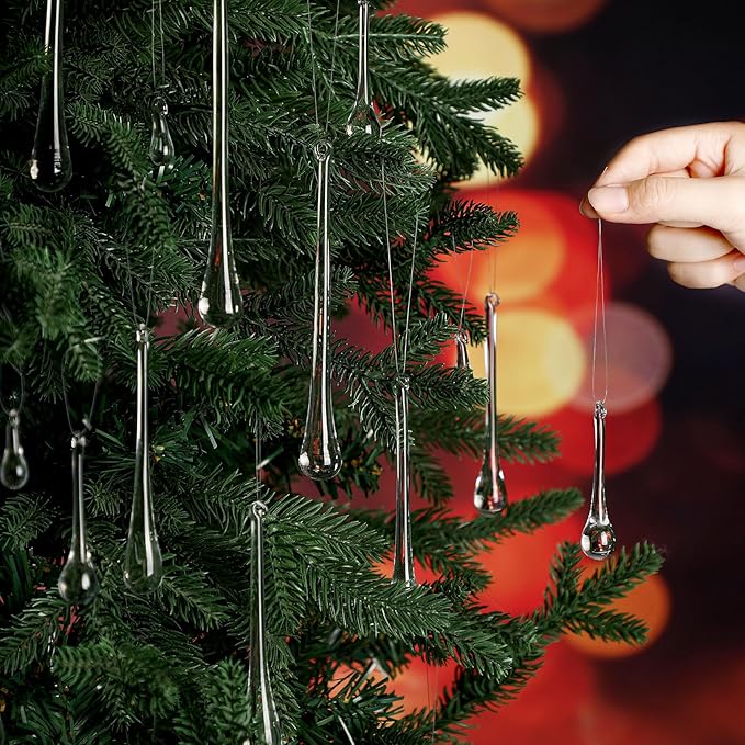44 Pcs Clear Glass Teardrop Christmas Ornaments Crystal Raindrop Hanging Ornaments Crystal Chandelier Drop Pendant Icicles Decorations for Christmas Tree Winter Party Supplies (4 Medium Size)