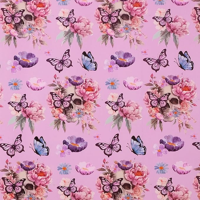 Aimyoo Gothic Wrapping Paper Roll, 17 Inch X 16.5 Feet Skull Floral Butterfly Design Gift Wrap Paper for Mother's Day, Birthday Bridal Shower