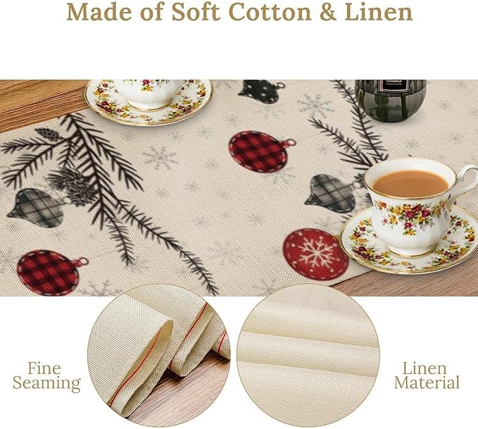 Merry Christmas Table Runner,Winter Xmas Holiday Kitchen Dining Table Decoration for Home Party Decor 13x108 Inch