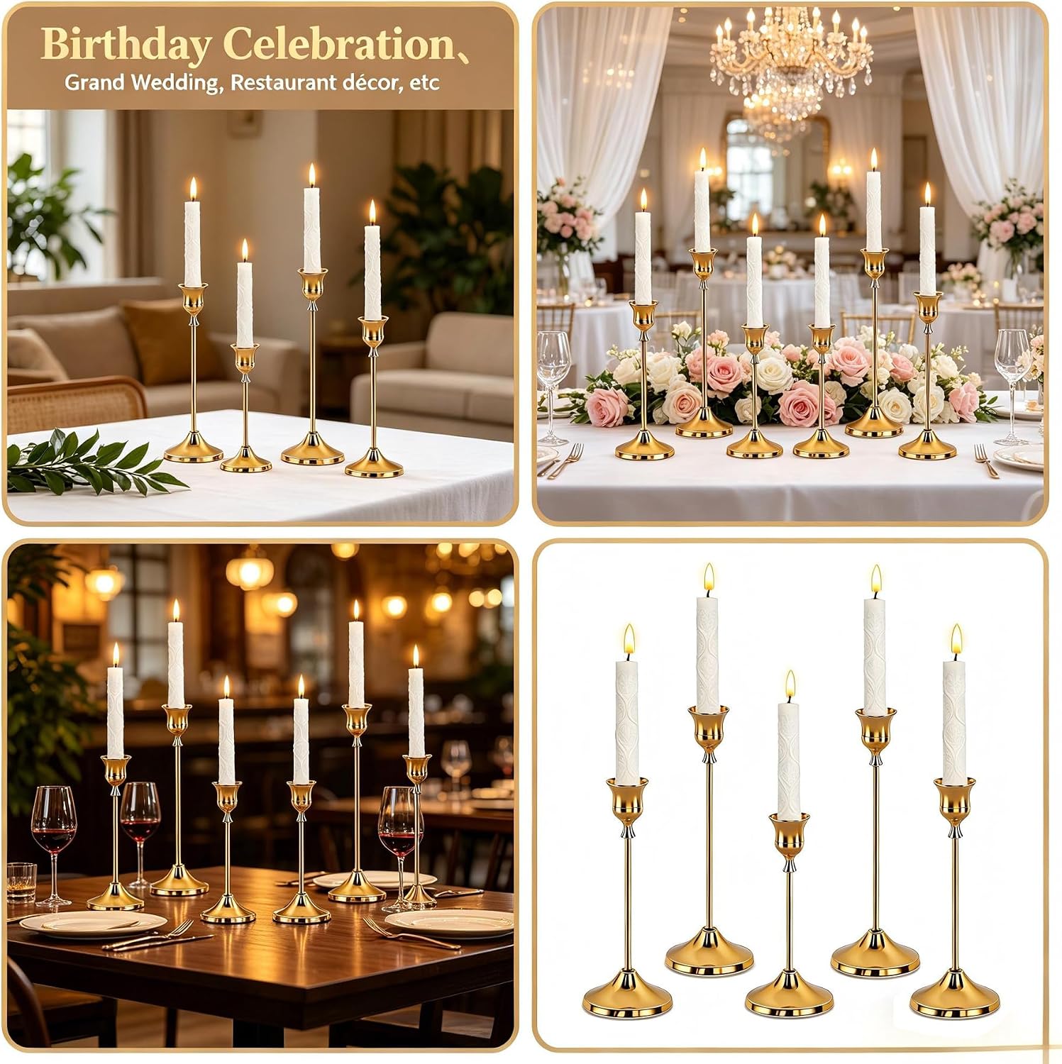 SHDSL Gold Candlestick Holders, Taper Candle Holders, Set of 6, Metal Taper Candle Stick Holders, Vintage Christmas Brass Home Decor for Table, Room Decorations Housewarming