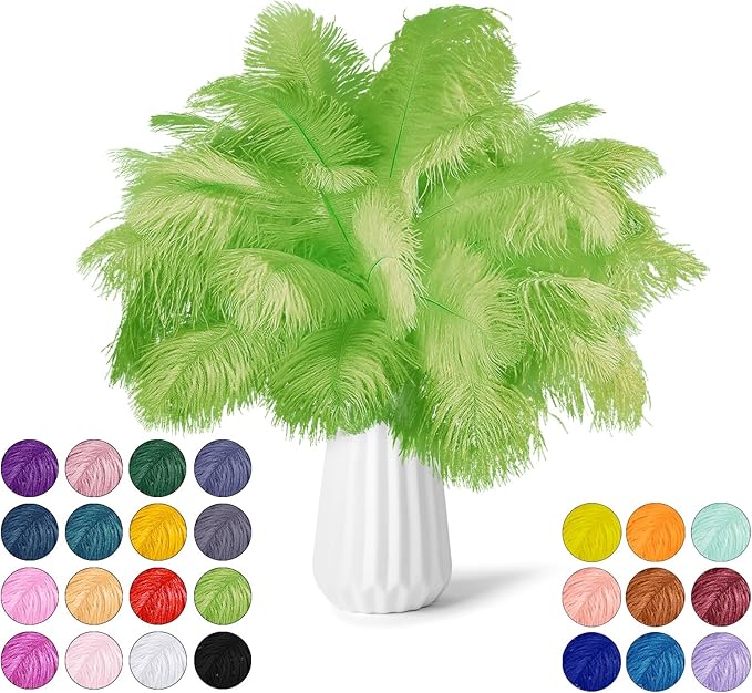 NEWONG 30pcs Fruit Green Ostrich Feathers Natural Bulk 11-14inch(28-35cm) Vase Craft Wedding Home Party Centerpieces Christmas Day Decoration
