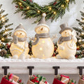tujoe 3 pcs lighted ceramic snowman figurine white, main product view