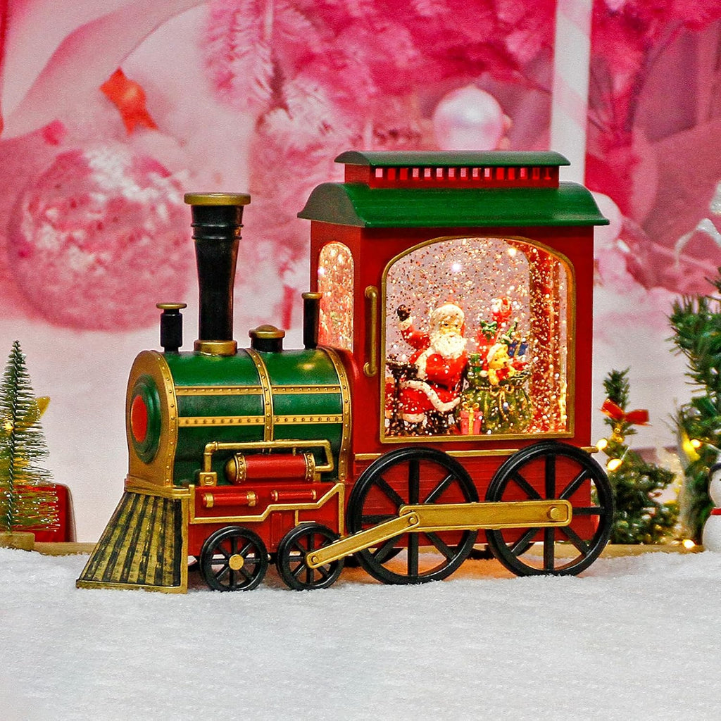 Christmas Train Snow Globe with Music and Lights, Musical Snow Globe Lantern for Holiday Decor, Battery/USB Powered with Auto Timer for Home Holiday Decoration Gift