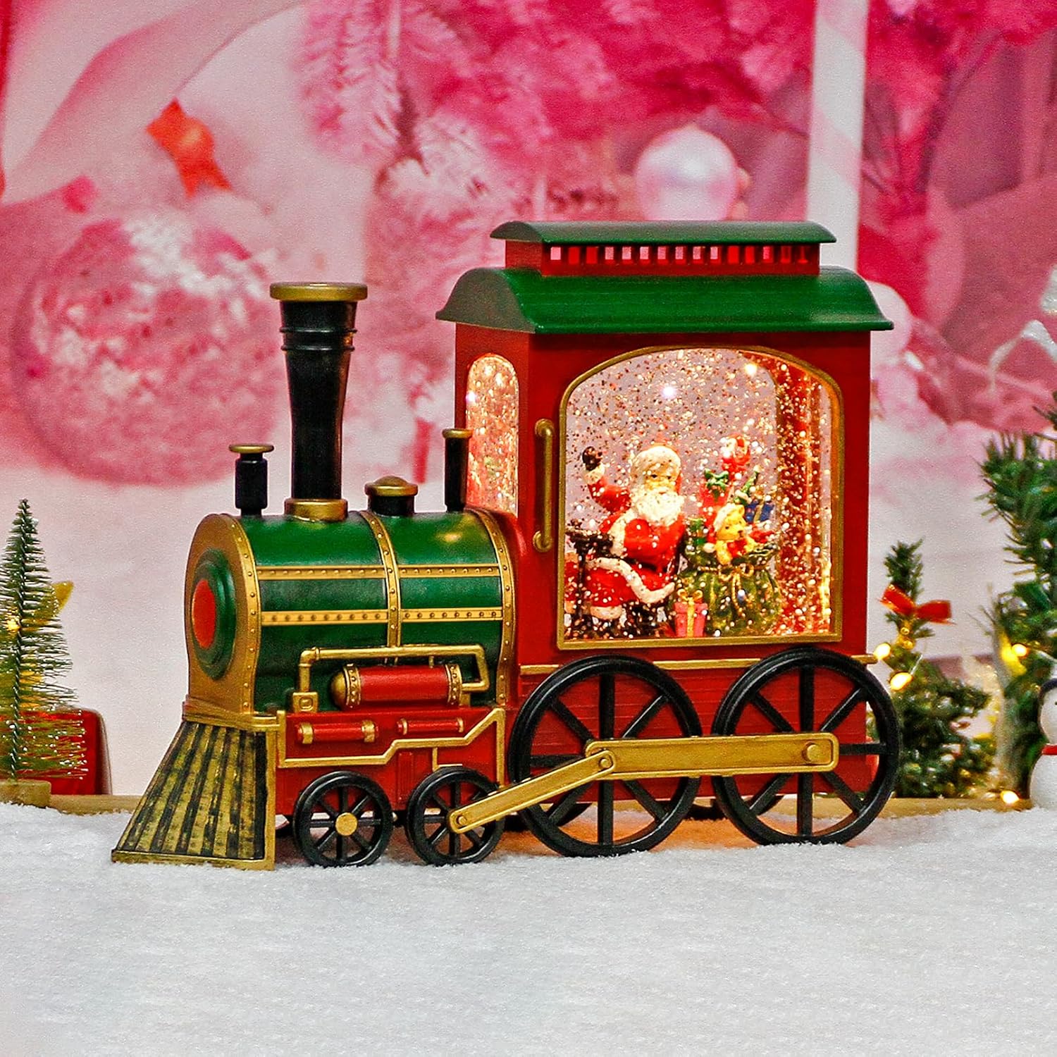 Christmas Train Snow Globe with Music and Lights, Musical Snow Globe Lantern for Holiday Decor, Battery/USB Powered with Auto Timer for Home Holiday Decoration Gift