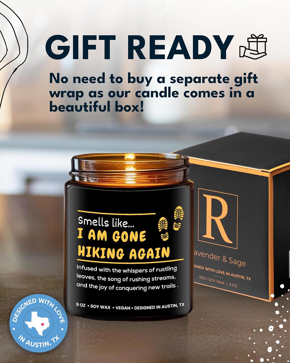 Hiking Candle, Best Hiking Candle for Men & Women, Unique Hiker Gift for Him or Her, Cool Present for Hikers, Nature Lover Presents, Ideal Birthday Present, Christmas, and Gift-Ready