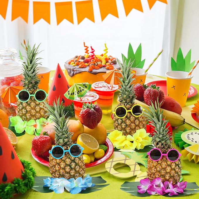 6 Sets Hawaiian Table Centerpieces Pineapple Luau Party Table Decorations Tropical Decor for Beach Summer Party